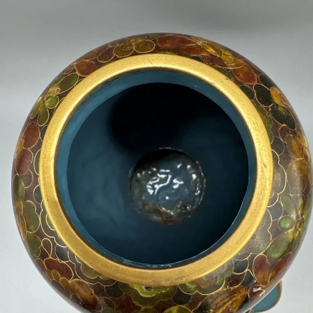Elegant 8.5” VNT Chinese Thousand Flower Millefleur Cloisonne Brass Ginger Jar